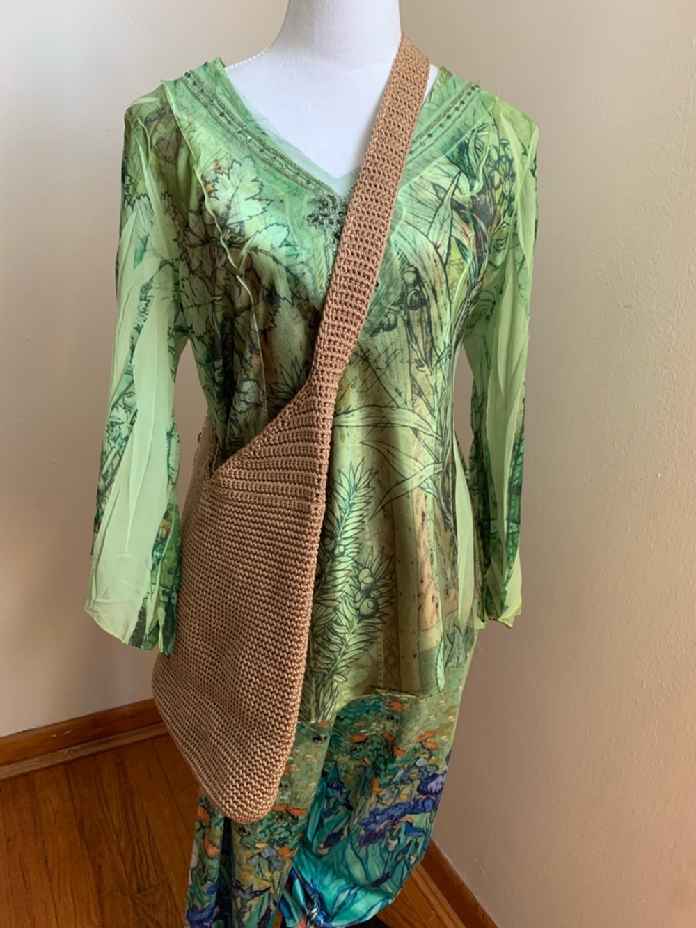 Neutral Tan Crochet Shoulder Bag - Casual Everyday Tote - Picture 7 of 7